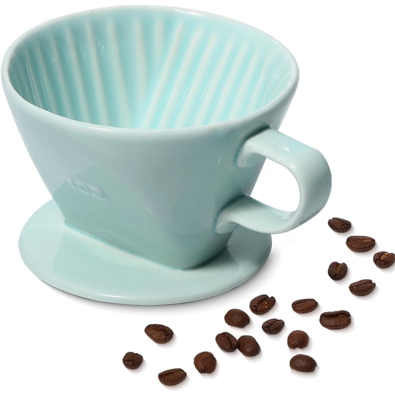 Pour Over Ceramic - Coffee Dripper Ceramic Coffee Maker with 3 Holes Flat Bottom, Porcelain Slow Filter Cone for Travel, Camping, Office, Home, Coffee Maker Brew, Green