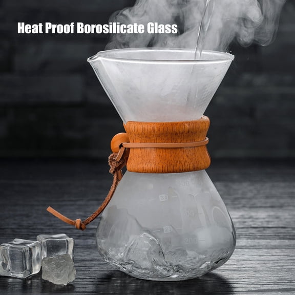 Pour Over Coffee Maker 14 oz Manual Coffee Dripper and Glass Carafe with Stainless Steel Filter Premium Glass Coffee Pot and Wooden Sleeve Brewer Hand Drip
