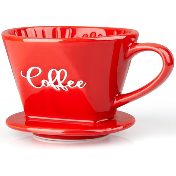 Pour Over Coffee Maker, Ceramic Pour Over Coffee Dripper, Manual Brew Maker, Red Kitchen Decor and Accessories, Single Cup Porcelain Slow Brewing Accessories for Cafe Coffee Bar