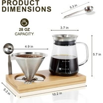 Pour Over Coffee Maker Set with Extra Large Coffee Dripper, 28 oz Glass Carafe, Stainlesss Steel Coffee Scoop and Bamboo Storage Tray,  Set for Home or Office