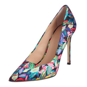 POUR LA VICTOIRE Celeste Tropic Trip Green Leather Pointed Toe Dress Pumps (Tropic, 6)