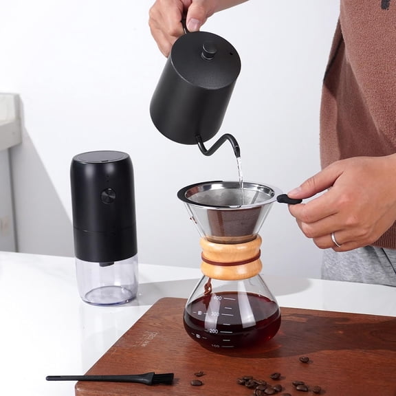 Pour Over Coffee Dripper Set with Electric Grinder and Gooseneck Kettle, All-in-One Manual Brewing Kit for Home Baristas