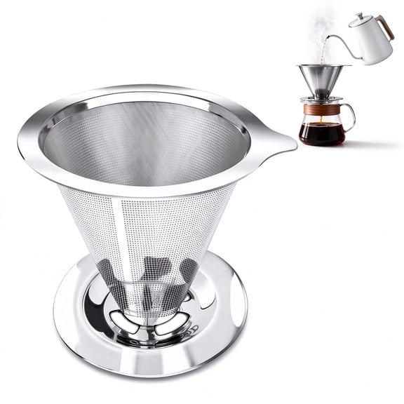 Lipengxiao Pour over Coffee Dripper, Reusable Stainless Steel Slow Drip Filter Maker for 1-2 Cups Brew
