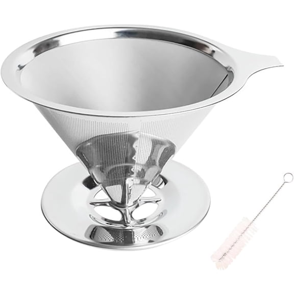 Pour Over Coffee Dripper Stainless Steel Coffee Filter Metal Cone Filter Extra Fine Wire Mesh Reusable Coffee Filter Coffee Maker (Silver, 1-4 Cups)