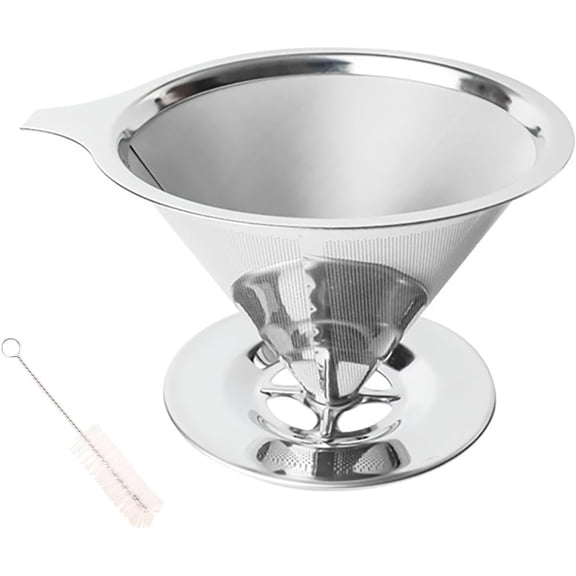 Pour Over Stainless Steel Coffee Filter Metal Cone Filter Extra Fine Wire Mesh Reusable Coffee Filter Coffee Maker (Silver, 1-4 Cups)