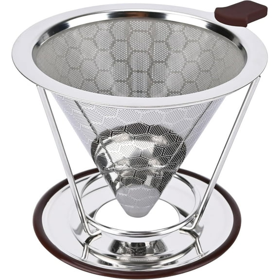 Pour Over Coffee Dripper, Steel Mesh Filter for Rich Flavor, Paperless Pour-over