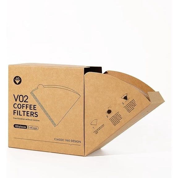 Pour-Over Coffee Filter, Conical Raw Wood Pulp Filter, Americano Machine Drip Filter, 100 Sheets for Drip Coffee Machines and Brewing Needs(V02, 100 Sheets)