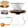 thumbnail image 1 of 5 in 1 Pour Over Coffee Maker Set, Glass Coffee Dripper Kit with 20 oz Carafe, 50 Disposable Filters, Wooden Stand, Coffee Scoop and Cleaning Brush for Manual Brewing, 1 of 8