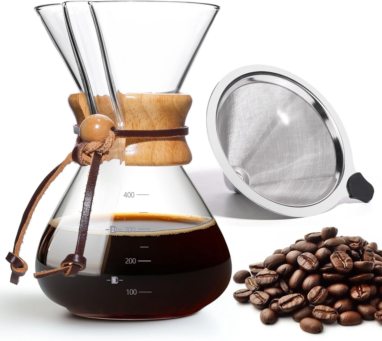 Pour Over Coffee Maker 27 OZ, 8 Cup Borosilicate Glass Drip Coffee ... - Dripless Pour Over Coffee Maker