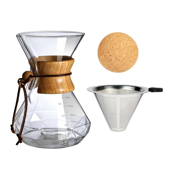 Pour Over Coffee Maker 27 fl oz Wood Sleeve Drip Set