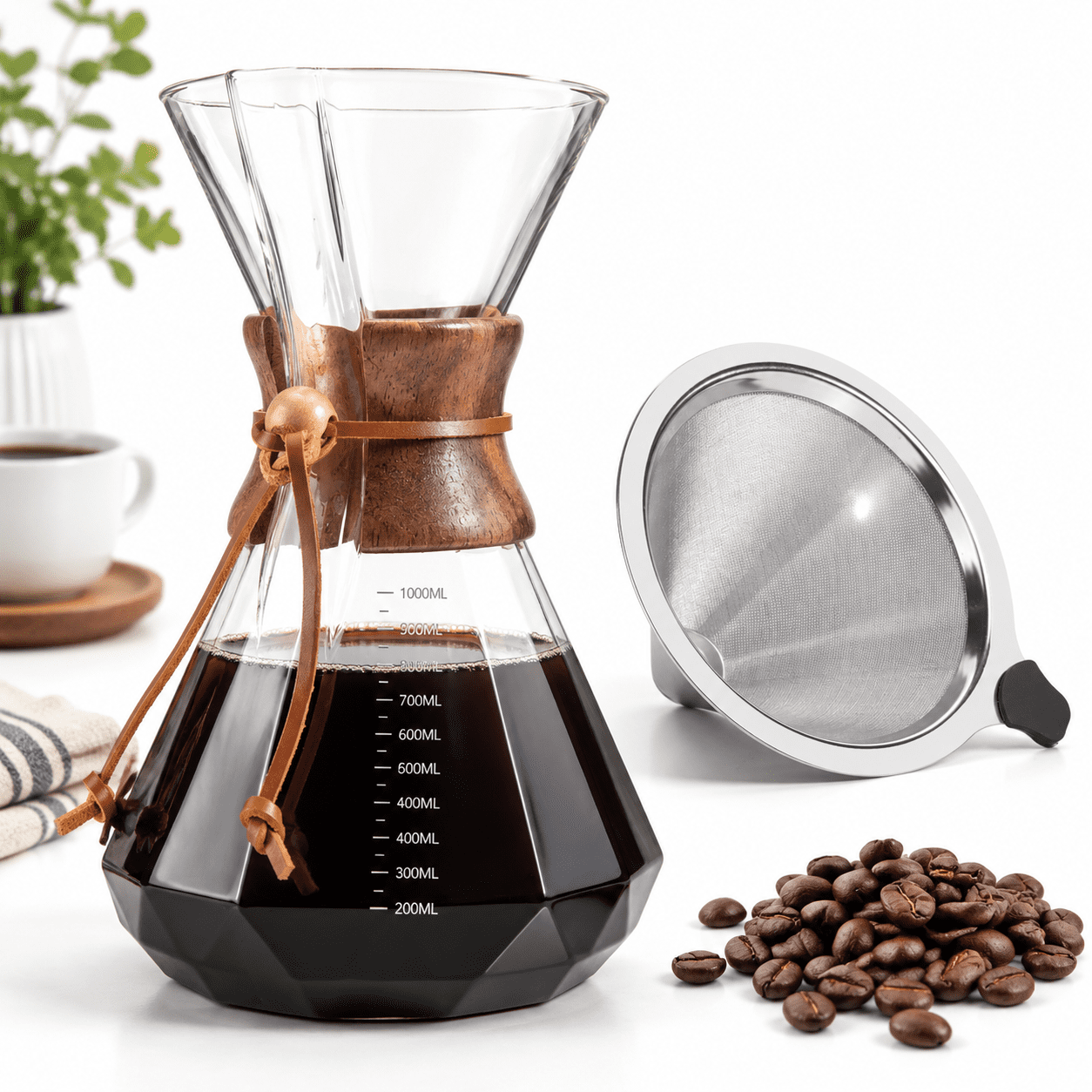 Pour Over Coffee Maker 34 Oz 10 Cup Borosilicate Gldrip With Reusable ...