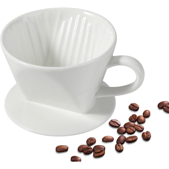 Pour Over Coffee Maker, Ceramic Pour Over Dripper, Coffee Pour Over with 3 Holes Flat Bottom, Coffee Accessories for Home, Size 02 White