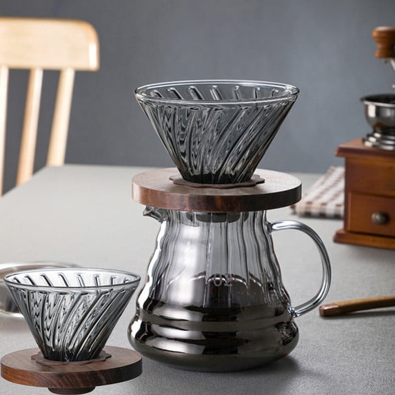 Pour Over Coffee Maker, Hand Drip Brewer, Glass Coffee Pot with Wood Base for Home or Office, 1-Pack