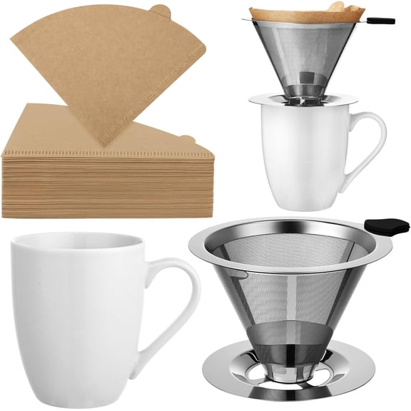 Pour Over Coffee Maker Set Stainless Steel Reusable Dripper with Paper Filters and Mug