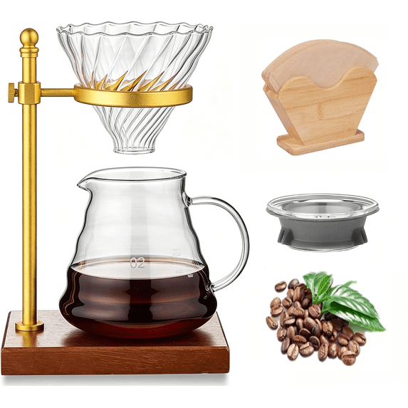 Pour Over Coffee Maker Set with Adjustable Stand, Glass Dripper, 20.3 ...