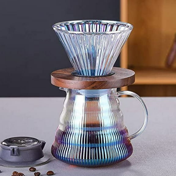 Pour Over Coffee Maker Set with Dripper,500ml Glass Coffee Server Set,V60 Glass Coffee Dripper with Wood Base for Home Office Gift