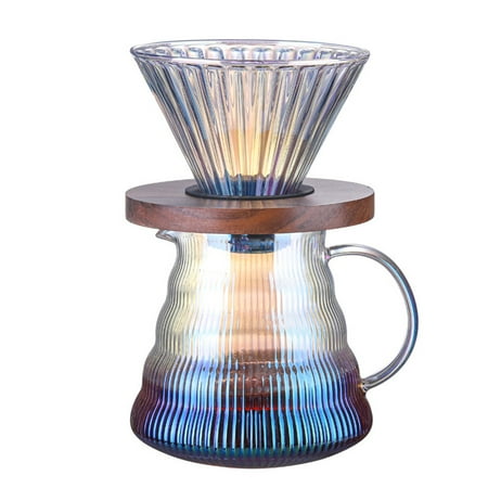 Pour Over Coffee Maker Set with Dripper,500ml Glass Coffee Server Set,V60 Glass Coffee Dripper with Wood Base for Home Office Gift