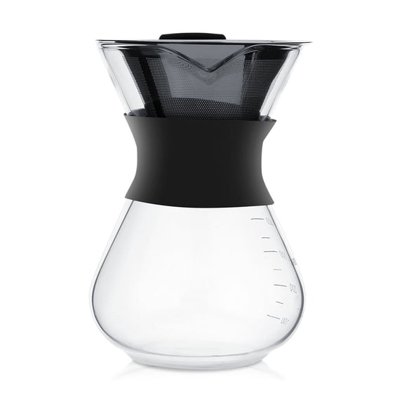 Pour Over Coffee Maker Set with Reusable Stainless Steel Drip Filter Elegant Coffee Dripper Pot Glass Carafe & Permanent Stainless Steel Filter