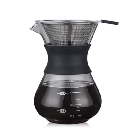 Pour Over Coffee Maker Stainless Steel Filter, Coffee Dripper Brewer, High Heat Resistant Carafe, also for Camping, Hiking,black