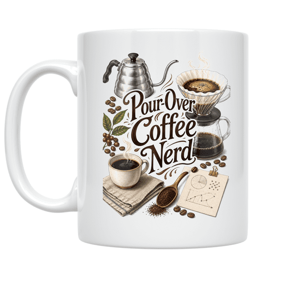 Pour-Over Coffee Nerd - Coffee Geek, 11 oz White Ceramic Coffee Mug