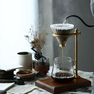 Pour Over Stand Coffee Station, Dripper Adjustable Filter Holder with Wooden Base