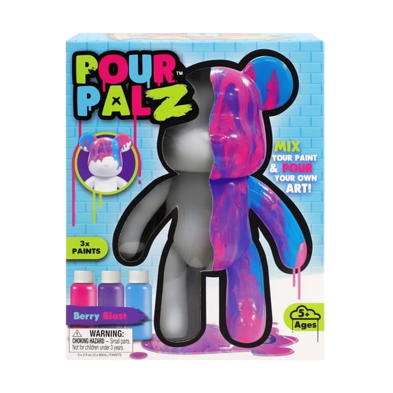 Pour Palz 9” Bear, Berry Blast, DIY Paint & Pour Craft Kit for Kids Ages 5+