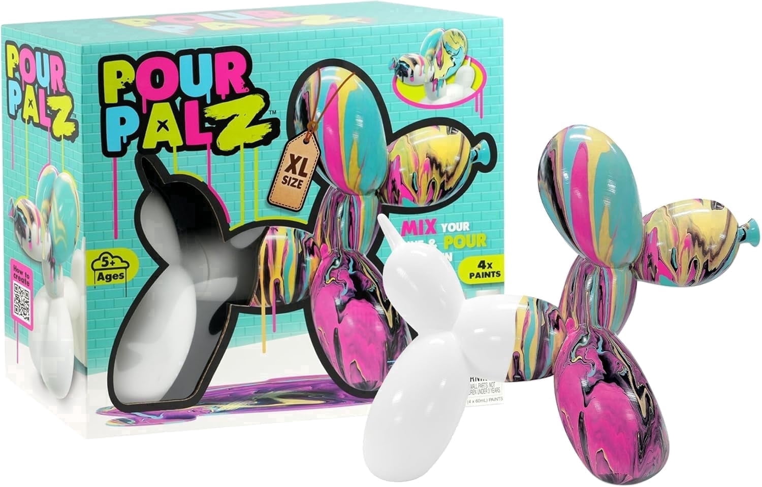 Pour Palz DIY Paint Pouring Kit, XL Balloon Dog, 4 Acrylic Paints