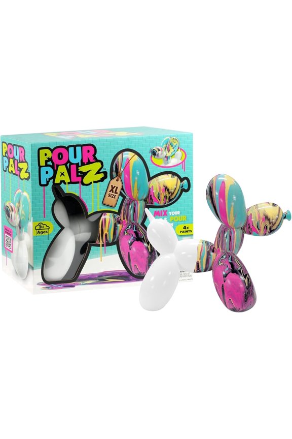 DIY Paint Pouring Kit – 1 XL Balloon Dog, 4 Acrylic Pour Paints, Mixing Cups & Tools, Create Unique Marbled Art, Fun Hands-On Craft Kit for Kids & Adults, Candy Ripple, Ages 5+