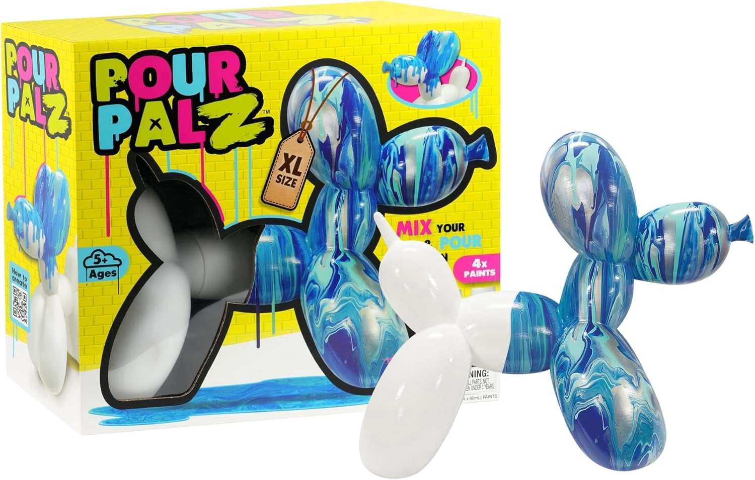 Pour Palz DIY Paint Pouring Kit – 1 XL Balloon Dog, 4 Acrylic Pour Paints, Mixing Cups & Tools, Create Unique Marbled Art, Fun Hands-On Craft Kit for Kids & Adults, Ocean Blue, Ages 5+