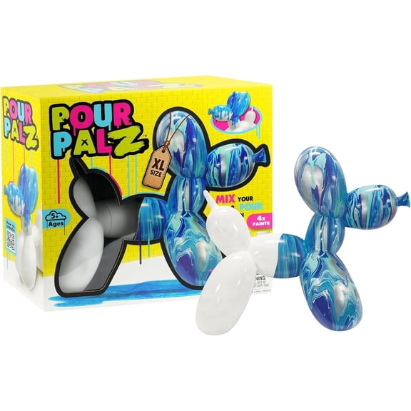 Pour Palz DIY Paint Pouring Kit – 1 XL Balloon Dog, 4 Acrylic Pour Paints, Mixing Cups & Tools, Create Unique Marbled Art, Fun Hands-On Craft Kit for Kids & Adults, Ocean Blue, Ages 5+