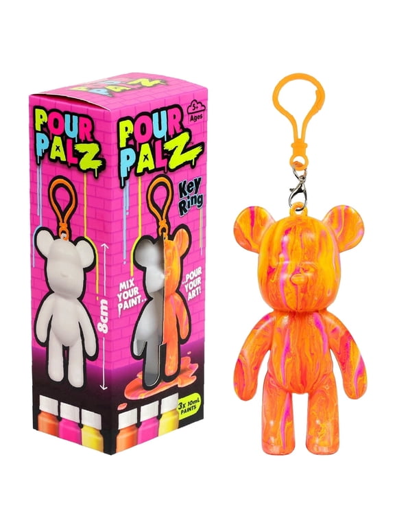 Mini Paint Bear Keychain Pouring Craft DIY Kit, Design Your Own Personalized Bear Keepsake, Creative Art Experience & Screen-Free Activity Gift for Kids, Teens & Craft Lovers, Pink