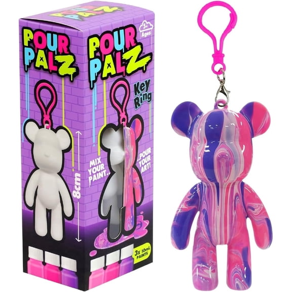 Pour Palz Mini Paint Bear Keychain Pouring Craft DIY Kit, Design Your Own Personalized Bear Keepsake, Creative Art Experience & Screen-Free Activity Gift for Kids, Teens & Craft Lovers, Purple