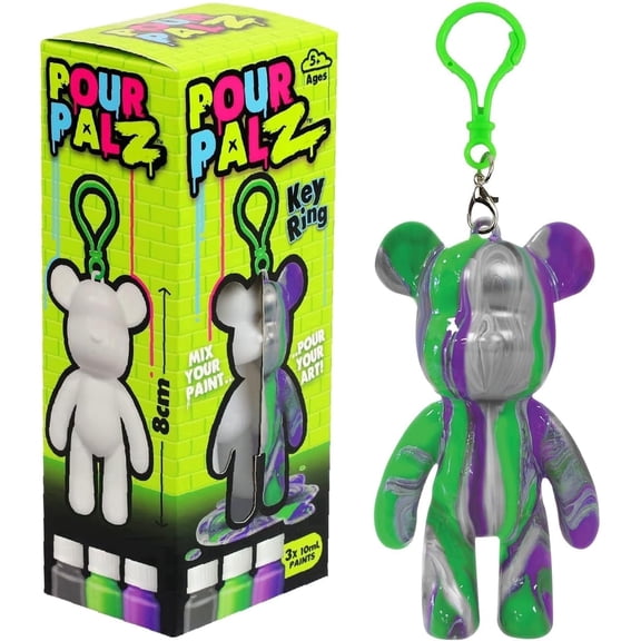 Pour Palz Mini Paint Bear Keychain Pouring Craft DIY Kit, Design Your Own Personalized Bear Keepsake, Creative Art Experience & Screen-Free Activity Gift for Kids, Teens & Craft Lovers, Green