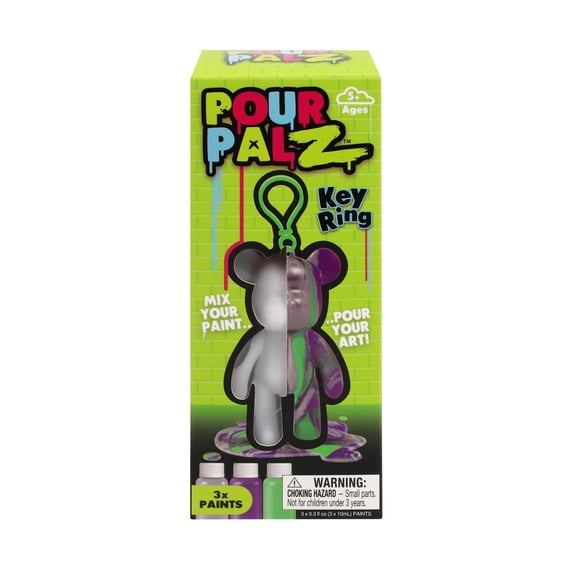 Pour Palz Paint Bear Keyring 3.2", Green, DIY Paint & Craft Kid for Kids, 5+ Years