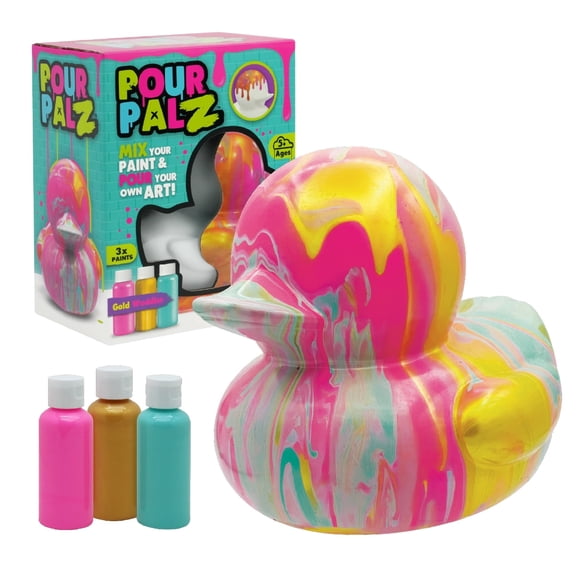 Pour Palz Paint Pour Duck DIY Paint Pouring Art Kit for Kids & Adults, Collectible Duck Figure Craft Set, Paint Your Own DIY Art Activity Kit with Acrylic Paints, Ages 5+, Golden Dream