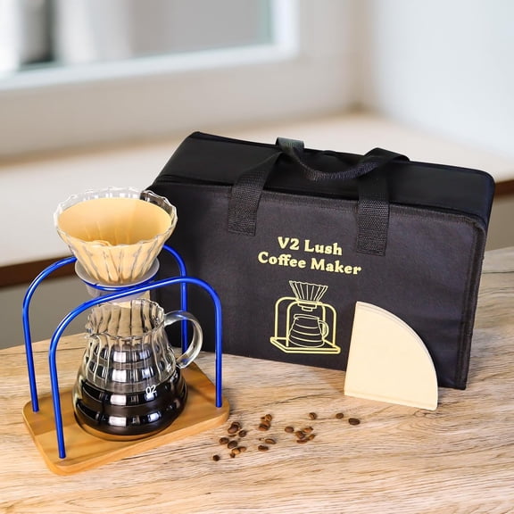 Pour on coffee drips, filter Wooden stand Glass sharing pot with paper filter, coffee, tea and saffron set (blove)