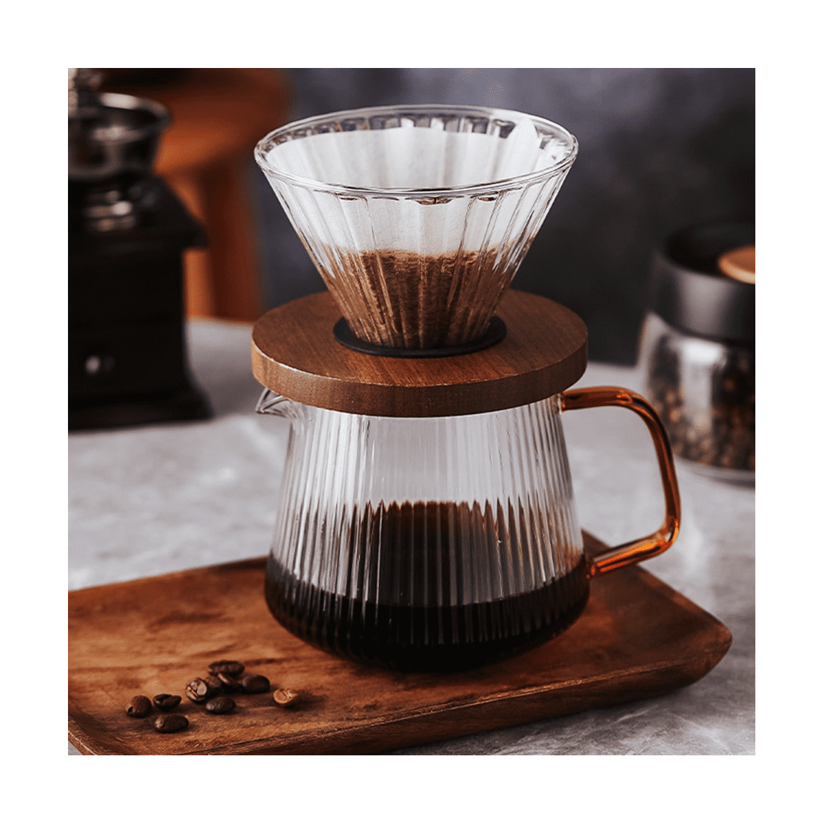 Pour Over Coffee Maker Set with Extra Large Coffee Dripper, 28 oz Glass