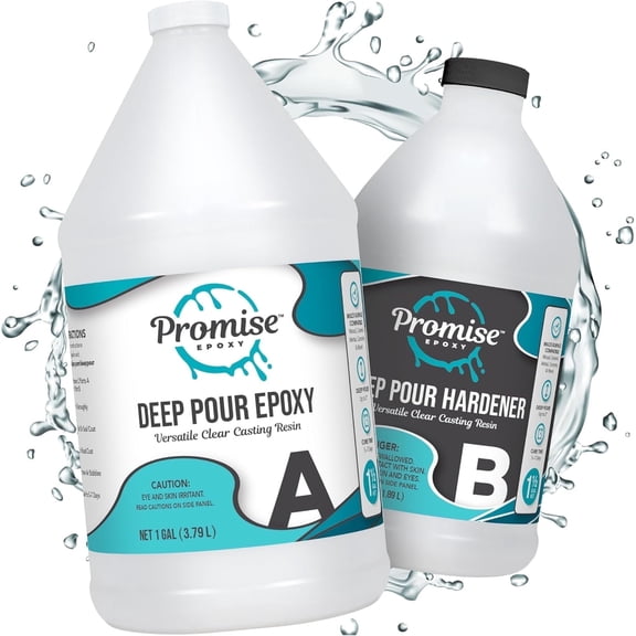 Promise Epoxy Deep Pour Epoxy Resin Kit 1.5 Gal - Food Safe, Clear Casting, Ideal for River Tables, Artistic Castings and DIY Projects - High-Gloss Finish, Up to 4\" Pouring Depth - USA-Made, Low Odor
