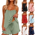 thumbnail image 1 of PoureLoom 2 Piece Pajama Set for Women with Ruffle Trim Soft Sleepwear for Women Elegant Bridal Loungewear Ruffle Tops and Shorts Summer Bride Getting Ready Outfits Black S, 1 of 4