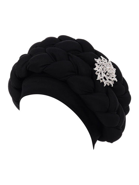 African Women Turban Caps Beanie Twist Headscarf Pre Tied Double Twisted Braid Hair Cover Wrap Hat Chemo Cancer Cap Black One Size