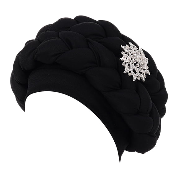 PoureLoom African Women Turban Caps Beanie Twist Headscarf Pre Tied Double Twisted Braid Hair Cover Wrap Hat Chemo Cancer Cap Black One Size