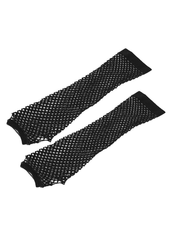 Arm Warmers Long Fishnet Gloves, Goth Punk Accessories, Fingerless Rave Gloves for Women Men Black One Size
