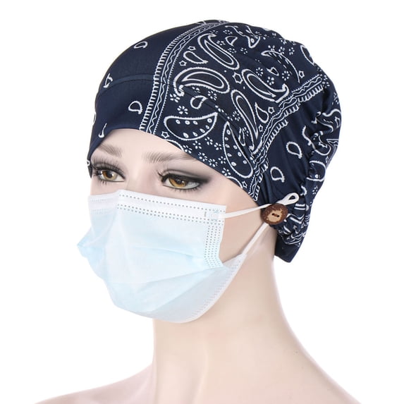 PoureLoom Bouffant Scrub Caps Cotton Nurse Scrub Hats with Button Sweatband Adjustable Surgical Caps for Unisex Medical Cooking Use Navy One Size