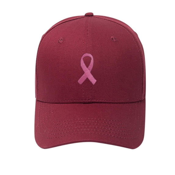 PoureLoom Breast Cancer Awareness Hat For Women Embroidered Pink Ribbon Hope Cotton Adjustable Baseball Cap Wine One Size
