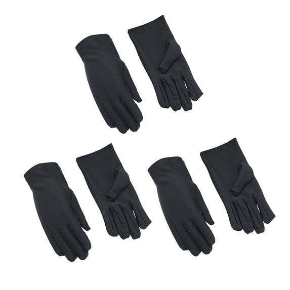PoureLoom Bridal Short Satin Gloves 80s Women Opera Wedding Banquet Gown Dress Wrist Gloves for Party Prom Black One Size