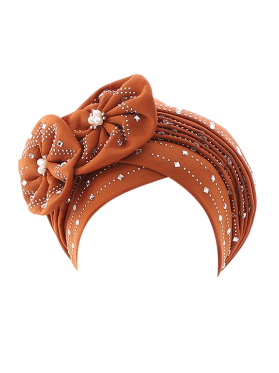 Chemo Headwear for Women Rhinestone Pre-Tied Headwrap Head Scarf Turban for Cancer Patients Hair Loss Head Cover Brown One Size
