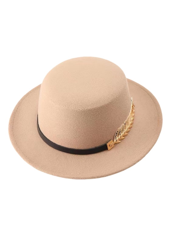 Classic Pork Pie Hat with Feathers Flat Top Fedora Vintage Panama Hats Warm Comfortable Jazz Cap Khaki One Size