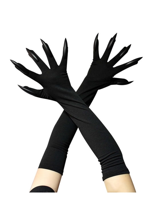 Claw Gloves Costumes for Women Long Fingernails Wolf Paw Glove for Party Black One Size