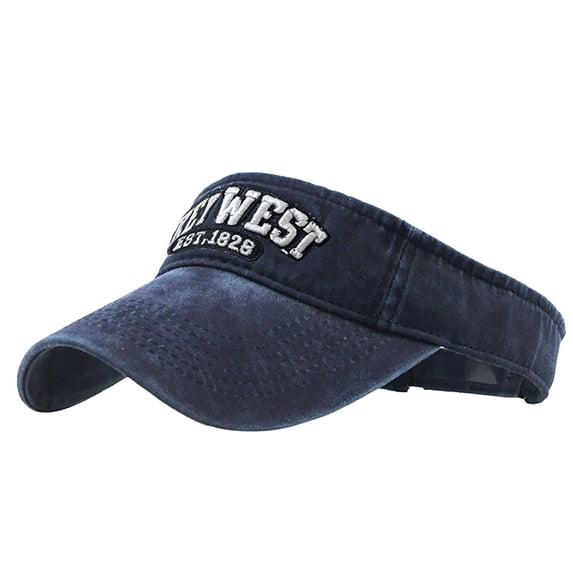 PoureLoom Cloth Covered Slip‑On Visor for Women, Adjustable Cap Sports Sun Visors for Men Lightweight Washed Cotton Embroidered Empty‑Top Outdoor Sun‑Visor Navy One Size