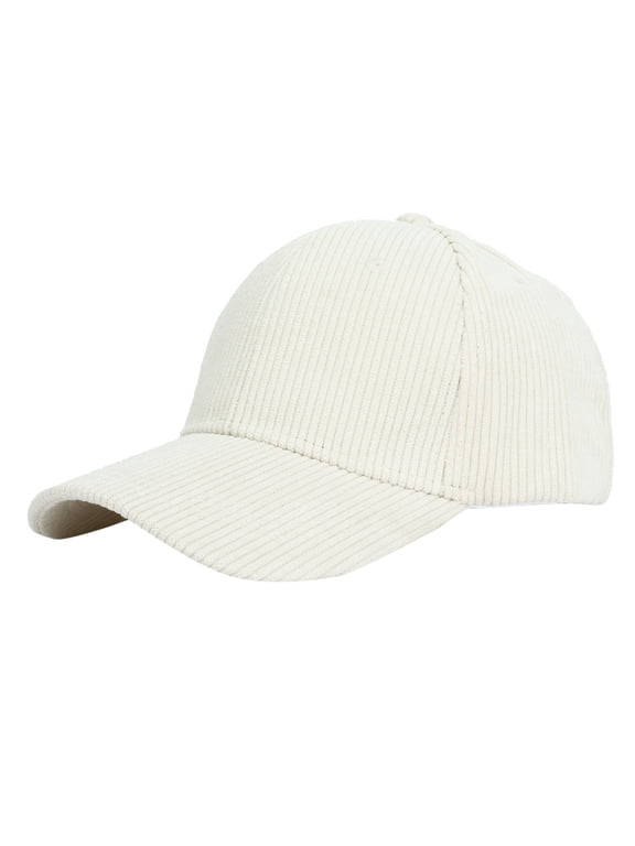 Corduroy Baseball Cap for Men Women, Solid Plain Curved Brim Dad Hat, Adjustable Vintage Casual Fall Winter Hat White One Size